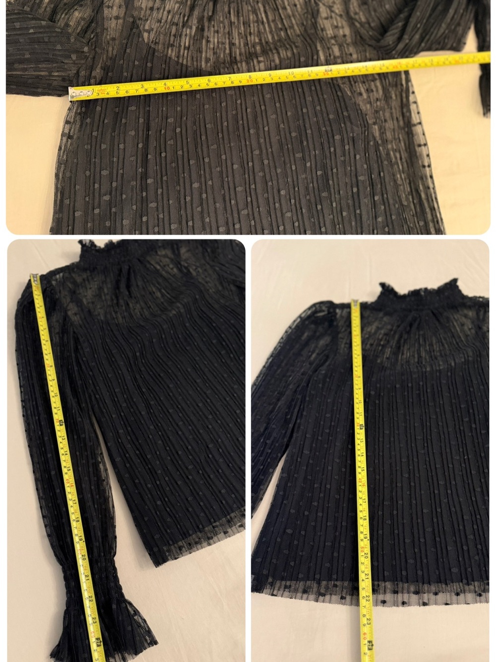 1. STATE Black Swiss Dot Pleated Sheer Mock Neck Blouse Size S - Picture 17 of 17